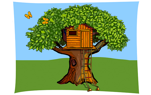 Illustration Baum mit Baumhaus